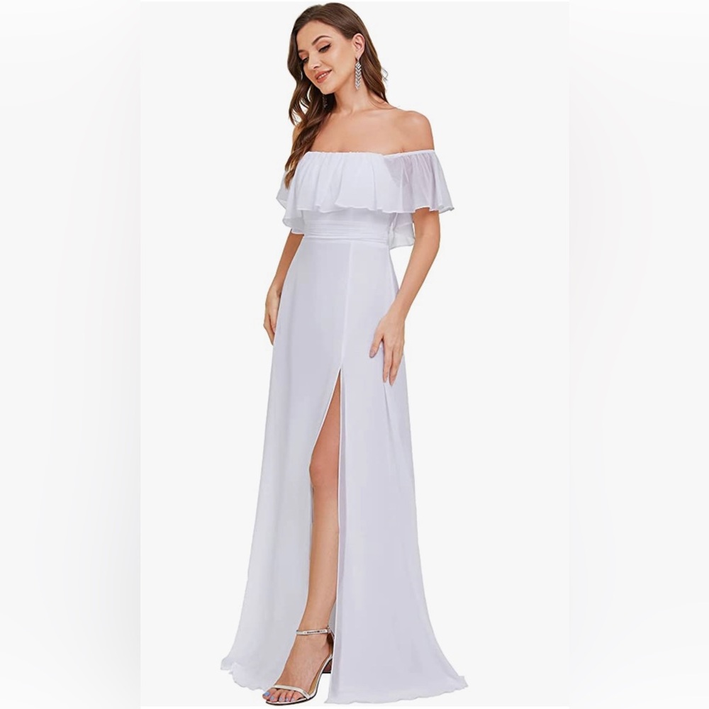 Ever pretty white dress. Never worn. Stretchy to fit comfy!